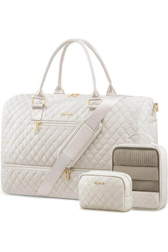 Travel Duffle Bag for Women, Weekender Overnight Bag with Shoe Compartment, Carry on Bag with Toiletry Bag, Gym Duffel Bag with Wet Pocket, Hospital Bags for Labor and Delivery 3 Pcs Set