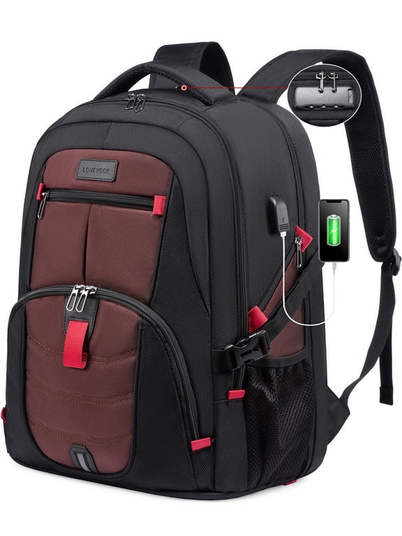 Travel Laptop Backpack for Men Women, Waterproof Anti-Theft Travel Backpack with USB Charging Port & Lock Black