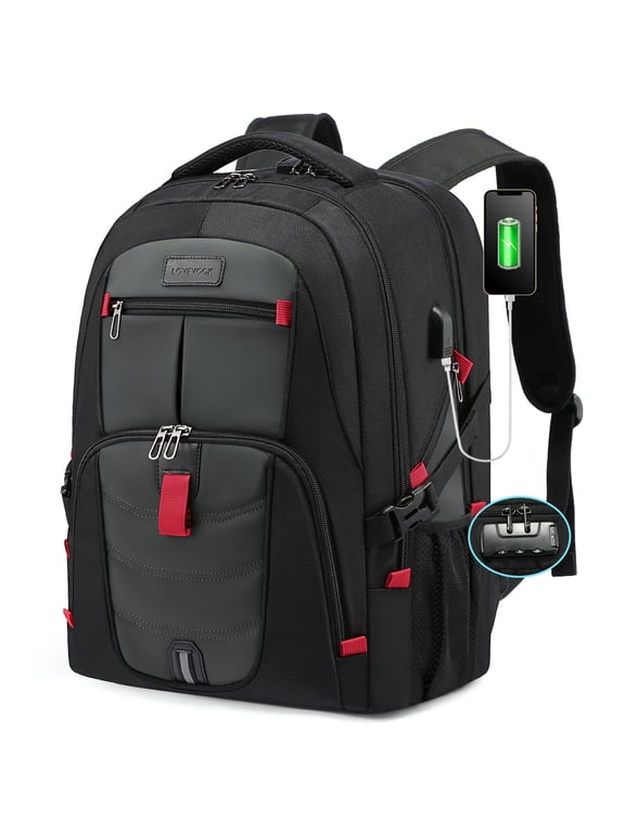Travel Laptop Backpack for Men Women, Waterproof Anti-Theft Travel Backpack with USB Charging Port & Lock Black