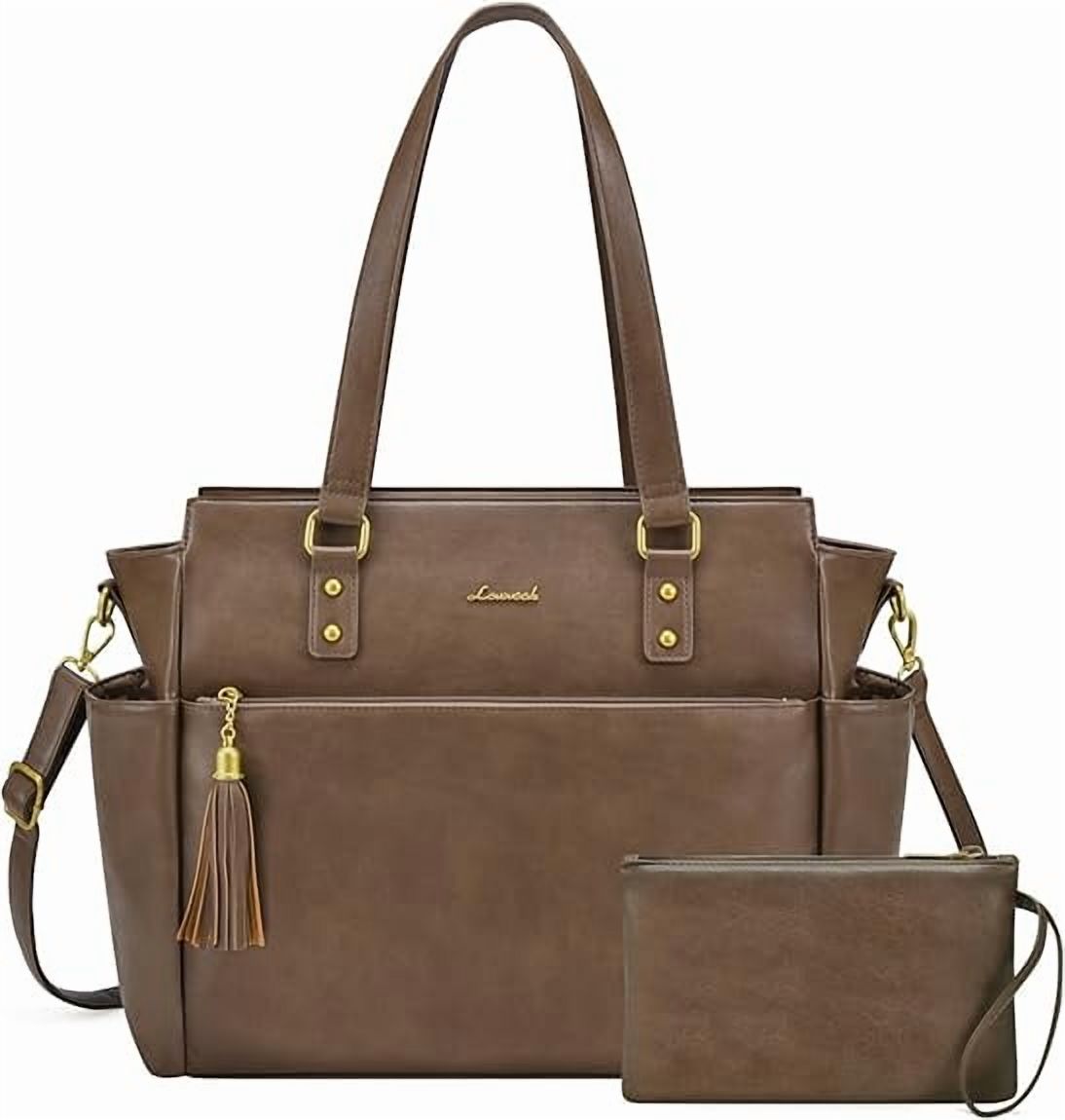LOVEVOOK Vintage Laptop Tote Bag for Women 15.6 Inch, Waterproof Work Bag with Large Cup Holder & Bonus Clutch, Teacher Computer Bag for Office, Business, Travel