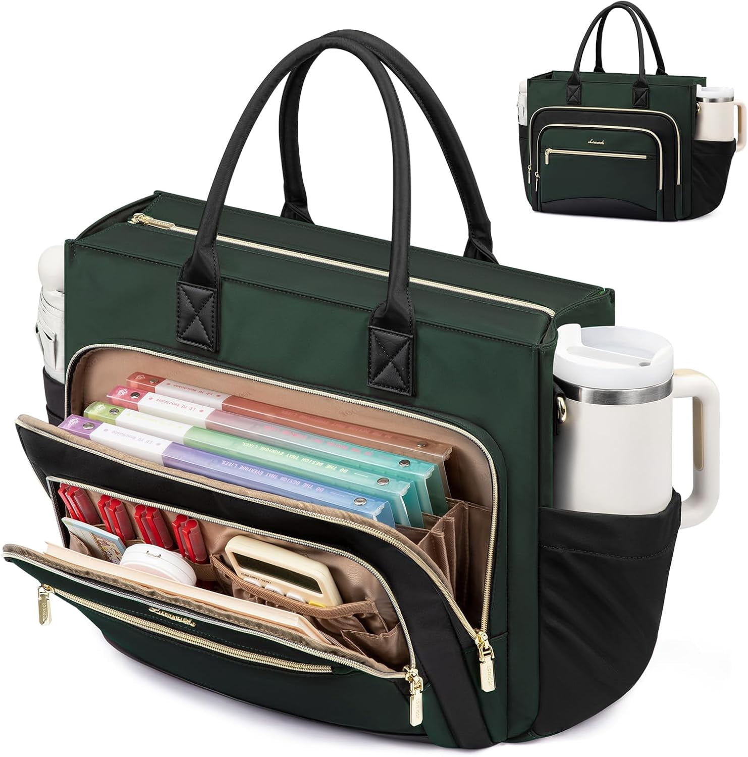 LOVEVOOK Work Tote Bags for Women,Laptop Tote Bag for Women With Large Cup Holder,Teacher Nurse Bags With Accordion File Organizer Pocket,Multi-Pockets Professional Briefcase Business Purses Handbag