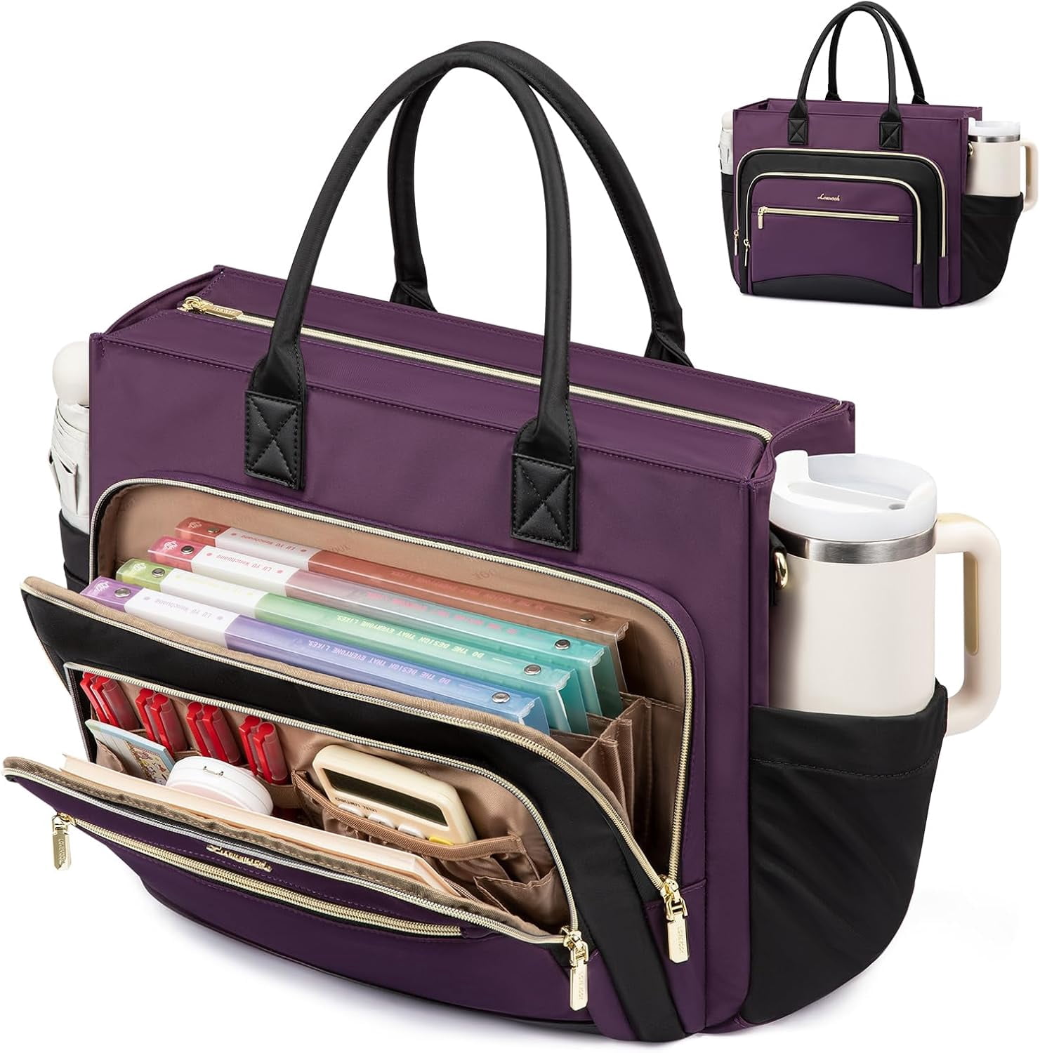 LOVEVOOK Work Tote Bags for Women,Laptop Tote Bag for Women With Large Cup Holder,Teacher Nurse Bags With Accordion File Organizer Pocket,Multi-Pockets Professional Briefcase Business Purses Handbag