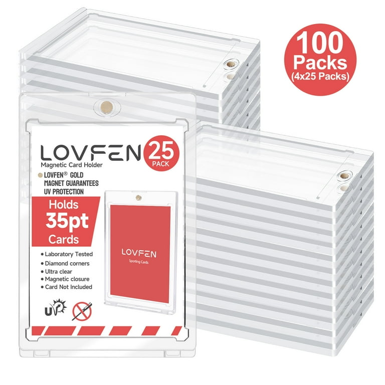 Lovfe 100ct Magnetic Card Holder for Trading Cards, 35pt One Touch Card Holder, Card Protectors Hard Plastic, Magnetic Card Case for Sports Card,