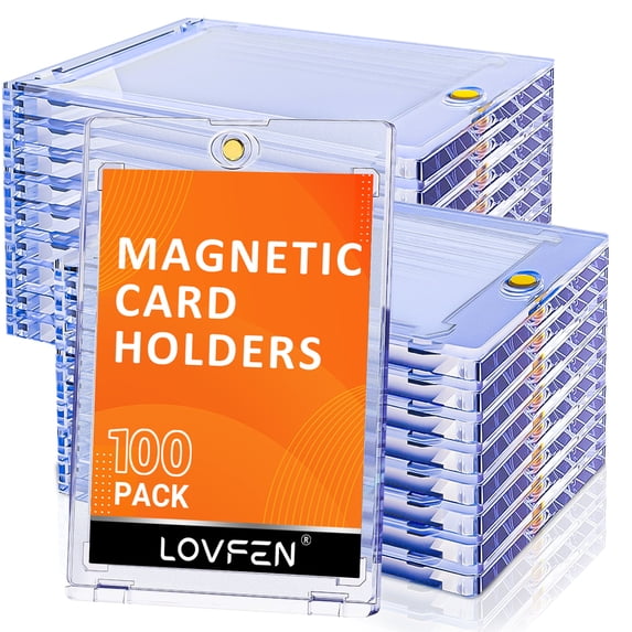 LOVFE 100ct Magnetic Card Holder for Trading Cards, 35pt One Touch Card Holder, Card Protectors Hard Plastic, Magnetic Card Case for Sports Card, Baseball Card Holders, Display Case for Standard Card