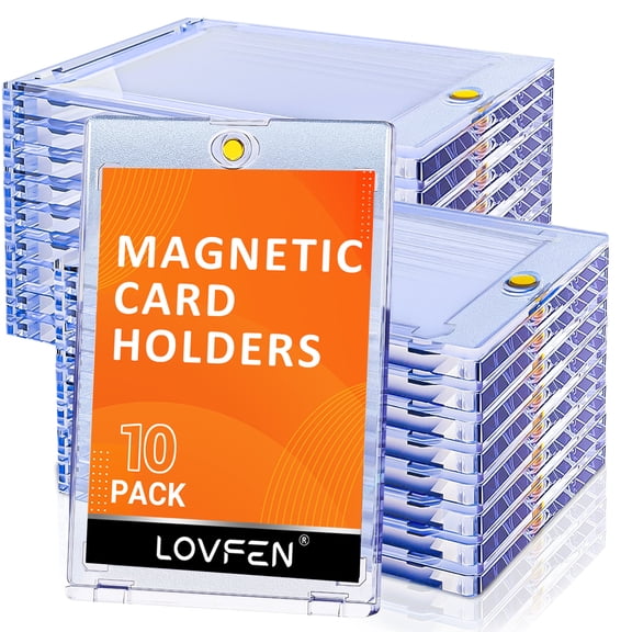 LOVFE 10ct Magnetic Card Holder for Trading Cards, 35pt One Touch Card Holder, Card Protectors Hard Plastic, Magnetic Card Case for Sports Card, Baseball Card Holders, Display Case for Standard Card
