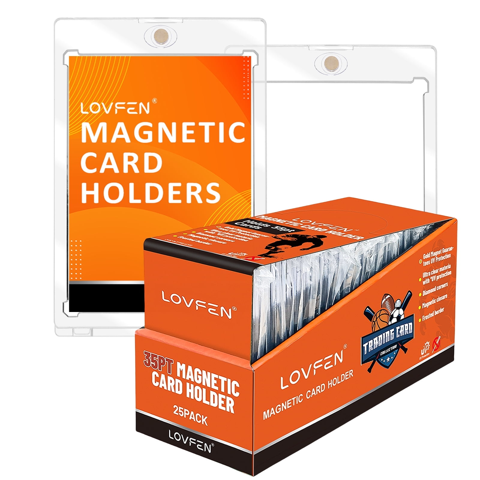 LOVFE 25ct Magnetic Card Holder for Trading Cards, 35pt One Touch Card Holder, Card Protectors Hard Plastic, Magnetic Card Case for Sports Card, Baseball Card Holders, Display Case for Standard Card