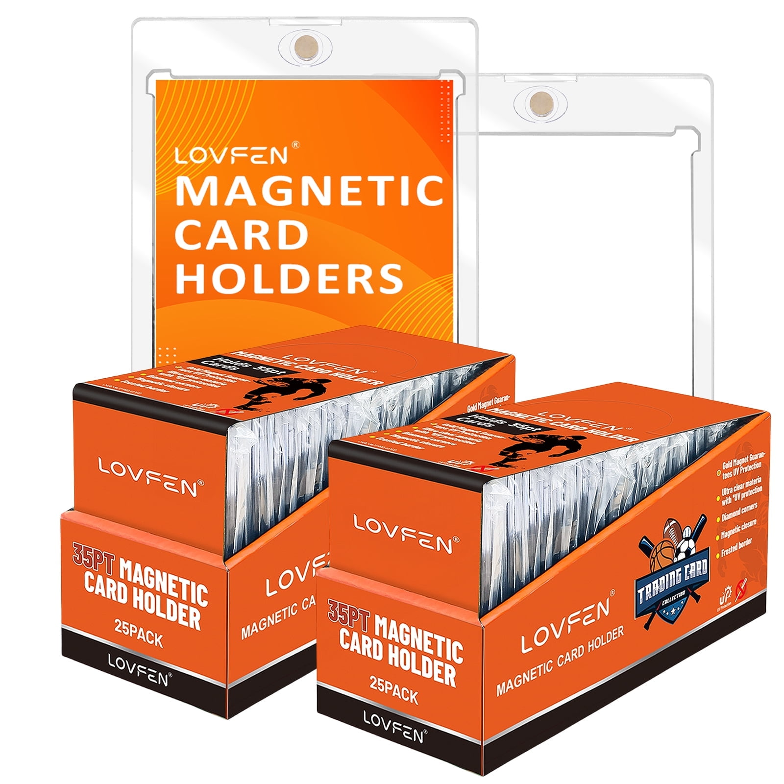 LOVFE 50ct Magnetic Card Holder for Trading Cards, 35pt One Touch Card Holder, Card Protectors Hard Plastic, Magnetic Card Case for Sports Card, Baseball Card Holders, Display Case for Standard Card