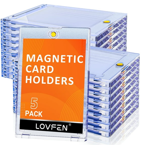 LOVFE 5ct Magnetic Card Holder for Trading Cards, 35pt One Touch Card Holder, Card Protectors Hard Plastic, Magnetic Card Case for Sports Card, Baseball Card Holders, Display Case for Standard Card