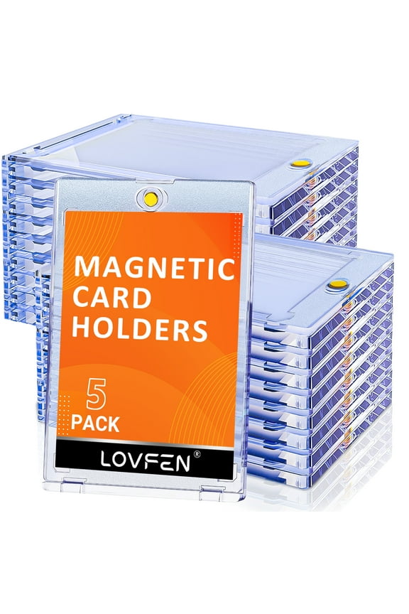 LOVFE 5ct Magnetic Card Holder for Trading Cards, 35pt One Touch Card Holder, Card Protectors Hard Plastic, Magnetic Card Case for Sports Card, Baseball Card Holders, Display Case for Standard Card