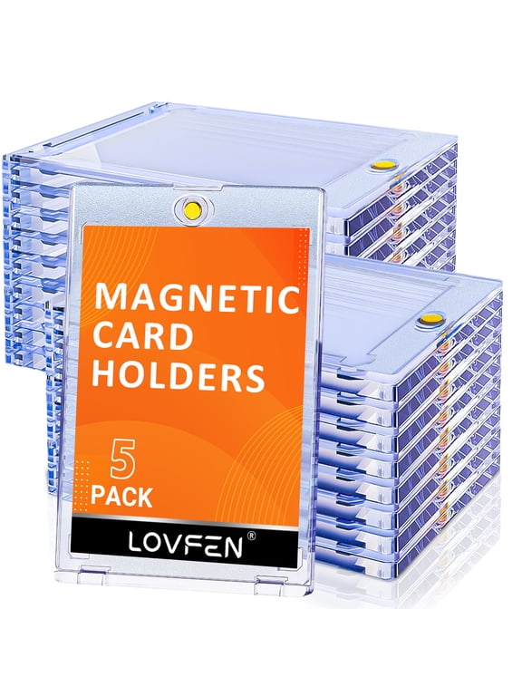 LOVFE 5ct Magnetic Card Holder for Trading Cards, 35pt One Touch Card Holder, Card Protectors Hard Plastic, Magnetic Card Case for Sports Card, Baseball Card Holders, Display Case for Standard Card