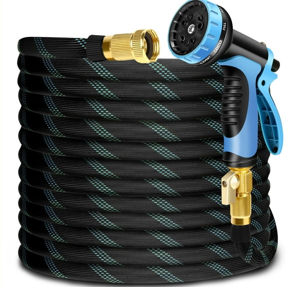 LOVFEN 100 ft Garden Hose,Non-Expanding Kink Free Flexible Water Hose with 10-Pattern Spray Nozzle, Lightweight Hose Pipe, Leak Proof, 3/4" Swivel Connectors, Super Fabric, Portable Storage Strap
