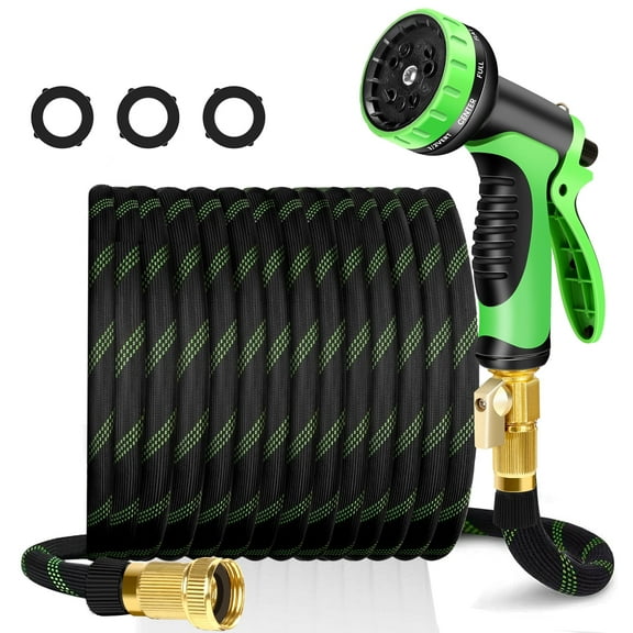 LOVFEN 100 ft Garden Hose,Non-Expanding Kink Free Flexible Water Hose with 10-Pattern Spray Nozzle, Lightweight Hose Pipe, Leak Proof, 3/4" Swivel Connectors, Super Fabric, Portable Storage Strap