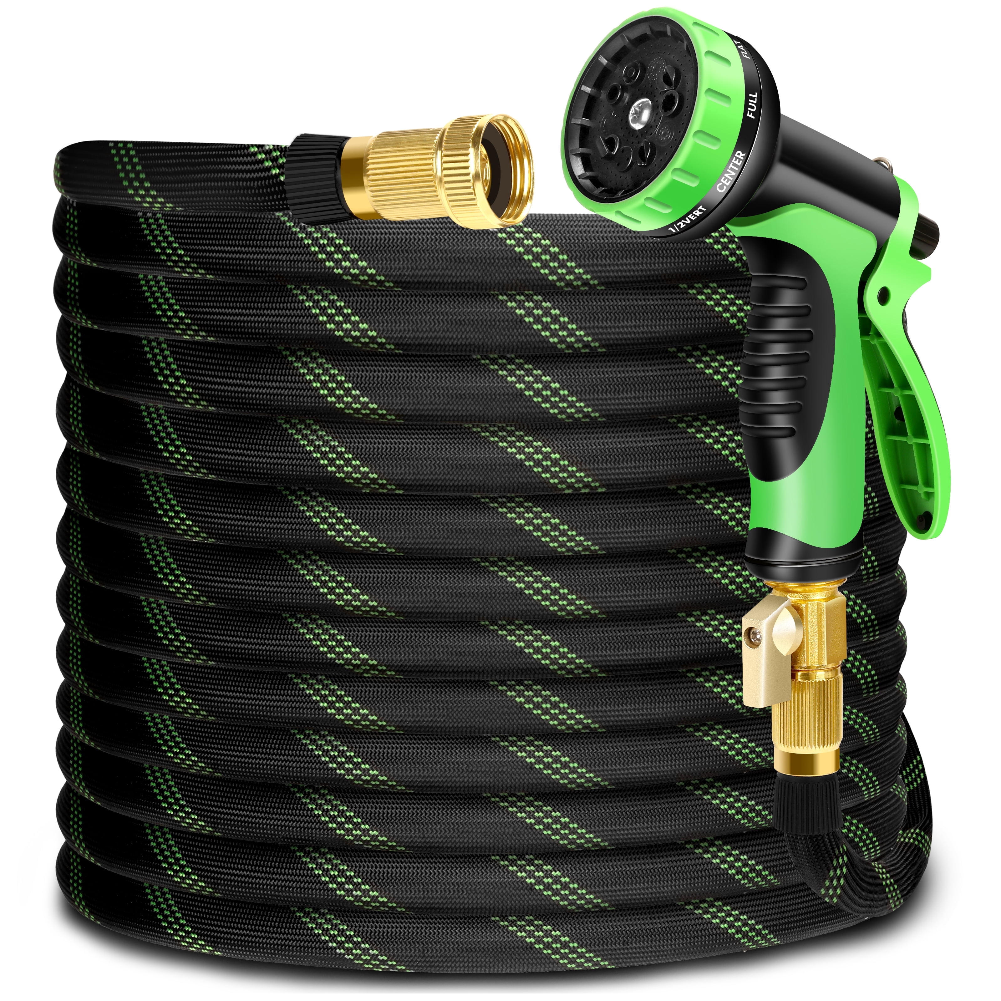 LOVFEN 100 ft Garden Hose,Non-Expanding Kink Free Flexible Water Hose with 10-Pattern Spray Nozzle, Lightweight Hose Pipe, Leak Proof, 3/4" Swivel Connectors, Super Fabric, Portable Storage Strap