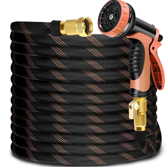 LOVFEN 150 ft Garden Hose,Non-Expanding Kink Free Flexible Water Hose with 10-Pattern Spray Nozzle, Lightweight Hose Pipe, Leak Proof, 3/4" Swivel Connectors, Super Fabric, Portable Storage Strap