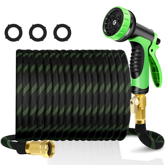 LOVFEN 150 ft Garden Hose,Non-Expanding Kink Free Flexible Water Hose with 10-Pattern Spray Nozzle, Lightweight Hose Pipe, Leak Proof, 3/4" Swivel Connectors, Super Fabric, Portable Storage Strap
