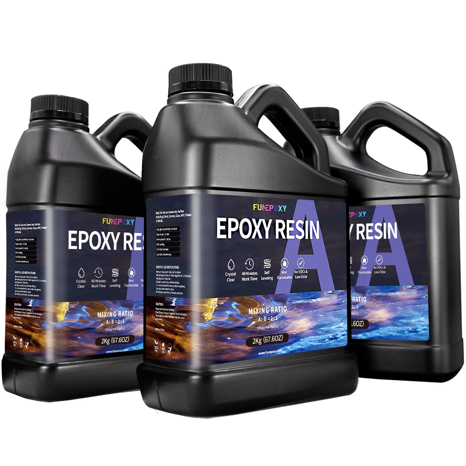 FUNEPOXY 1.5 Gallon Crystal Clear 2:1 Epoxy Resin Kit, High Gloss & Bubbles Free Resin Supplies for Coating and Casting, Craft DIY, Wood, Table Top, Bar Top, Molds, River Tables with Cups, Sticks