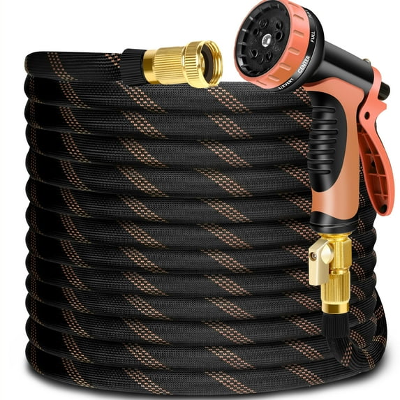LOVFEN 25 ft Garden Hose,Non-Expanding Kink Free Flexible Water Hose with 10-Pattern Spray Nozzle, Lightweight Hose Pipe, Leak Proof, 3/4" Swivel Connectors, Super Fabric, Portable Storage Strap