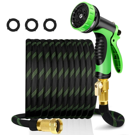 LOVFEN 50 ft Garden Hose,Non-Expanding Kink Free Flexible Water Hose with 10-Pattern Spray Nozzle, Lightweight Hose Pipe, Leak Proof, 3/4" Swivel Connectors, Super Fabric, Portable Storage Strap