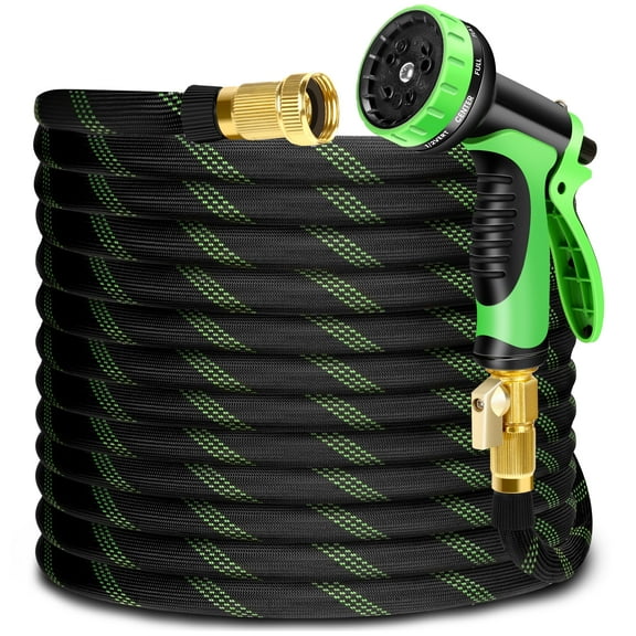 LOVFEN 50 ft Garden Hose,Non-Expanding Kink Free Flexible Water Hose with 10-Pattern Spray Nozzle, Lightweight Hose Pipe, Leak Proof, 3/4" Swivel Connectors, Super Fabric, Portable Storage Strap