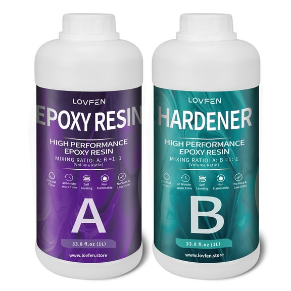 LOVFEN 64oz Epoxy Resin Kit 1:1 Crystal Clear Epoxy Resin for Table Top - Self-Leveling, Durable, High-Gloss Finish for Casting, Resin Art, Jewelry Making, Tabletop, Bar Top, Live Edge Tables