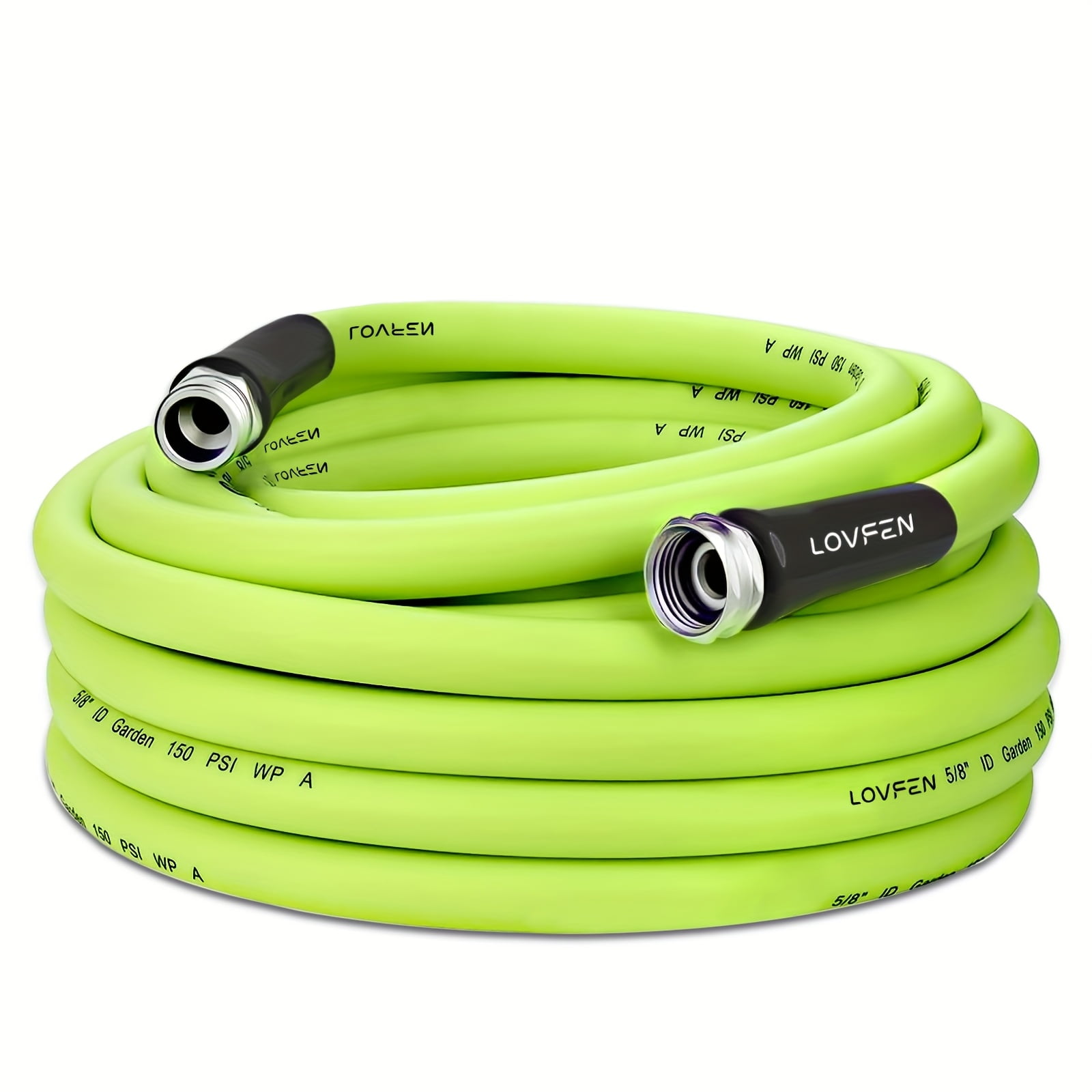 LOVFEN Heavy Duty Garden Hose - 5/8 Inch Swivel Fitting, 600 PSI Burst, Quick Connect US Threads (25/50/75/100/150ft)