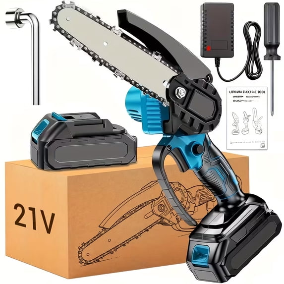 LOVFEN Mini Chainsaw Cordless 6 inch with 1 Battery, Mini Power Chain Saw with Security Lock, Electric Chainsaw, Handheld Small Chainsaw for Tree Trimming Wood Cutting, Orange