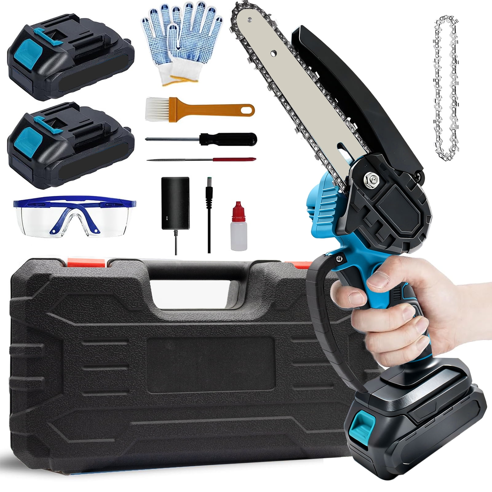 LOVFEN  Mini Chainsaw Cordless 6 inch with 2 Battery, Mini Power Chain Saw with Security Lock, Electric Chainsaw, Handheld Small Chainsaw for Tree Trimming Wood Cutting