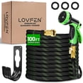 thumbnail image 1 of LOVFEN Non-Expanding Garden Hose 25ft,flexible, lightweight hose is resistant to kinks and tangles.With 10-way nozzle, strong 3/4” metal fittings, and a shut-off valve, 1 of 8