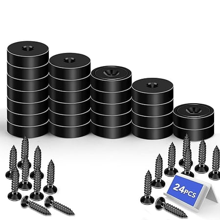 LOVIMAG 30LBS Waterproof Rare Earth Magnets, Black 24Pack Neodymium Magnets Strong with Countersunk Hole and Screws, Strong Magnet for Holding Tools Lifting, Science and Wall Mounting-0.78 * 0.2 inch