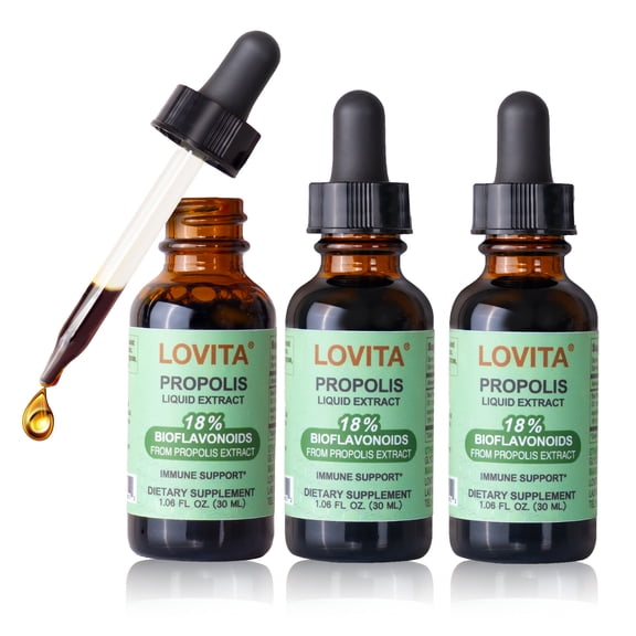 Lovita Bee Propolis Liquid Extract with Bioflavonoids, Alcohol-Free, 1 Fl Oz (Pack of 3)