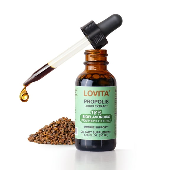 LOVITA Bee Propolis Liquid Extract, Immune Support, 18% Bioflavonoid, Alcohol Free | 1 Fl Oz