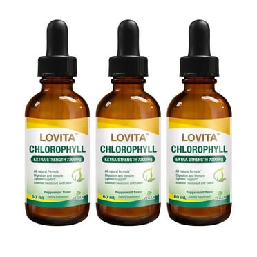 LOVITA Chlorophyll Vegan Liquid Drops 7200mg | Detox & Digestive Health Support | High Potency Concentrate | 2 fl oz / 60 ml (Pack of 3)