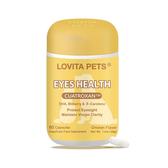 LOVITA Eye Care for Pets  Supports Vision Health & Clarity for Dogs & Cats  60 Chicken-Flavored Capsules