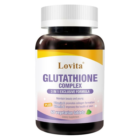 LOVITA Glutathione Complex 500mg for Radiant Skin & Immunity Support | 99.8% Purity with Vitamin C, Selenium & E, Vegan, Non-GMO, Gluten-Free 60 Vegetarian Tablets