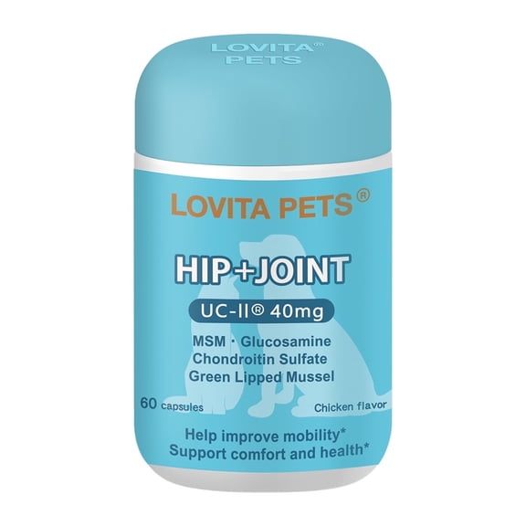 LOVITA Hip + Joint Supplement for Pets - Supports Mobility & Bone Health for Dogs & Cats - 60 Capsules, Chicken Flavor