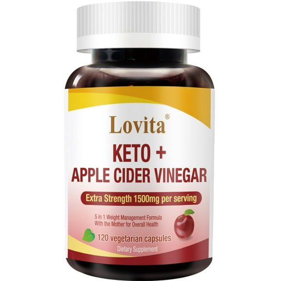 LOVITA KETO+ Apple Cider Vinegar 1500mg with MCT Oil – 5-in-1 Formula – 120 Vegan Capsules