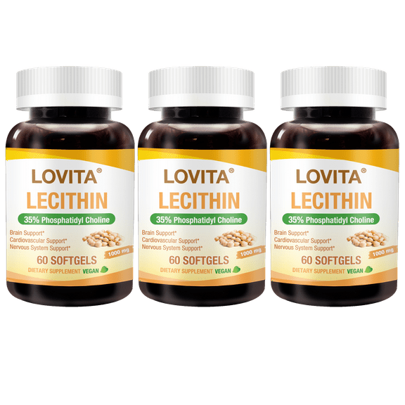 LOVITA Lecithin 1000mg 35% Phosphatidyl Choline | Brain, Nerve & Lactation Support | Vegan, Non-GMO | 60 Softgels(Pack of 3)