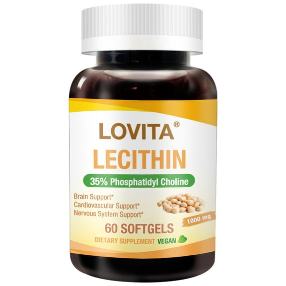LOVITA Lecithin 1000mg 35% Phosphatidyl Choline | Brain, Nerve & Lactation Support | Vegan, Non-GMO | 60 Softgels