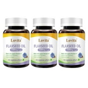 LOVITA Vegan Omega-3 Cold-Pressed Flaxseed Oil: 1500mg, 900mg ALA, 180 Softgels (Pack of 3)