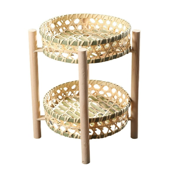 LOVIVER 2 Tier Storage Basket Bread Box Multifunctional Sundries Organizer Fruit Rack Serving Tray for Patio Coffee Table Countertop , B