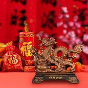 LOVIVER Chinese Fengshui Statue Treasures Fengshui Statue Collectible Chinese Dragon Sculpture for Entrance Cabinet Living Room Shelf Wood Color Small