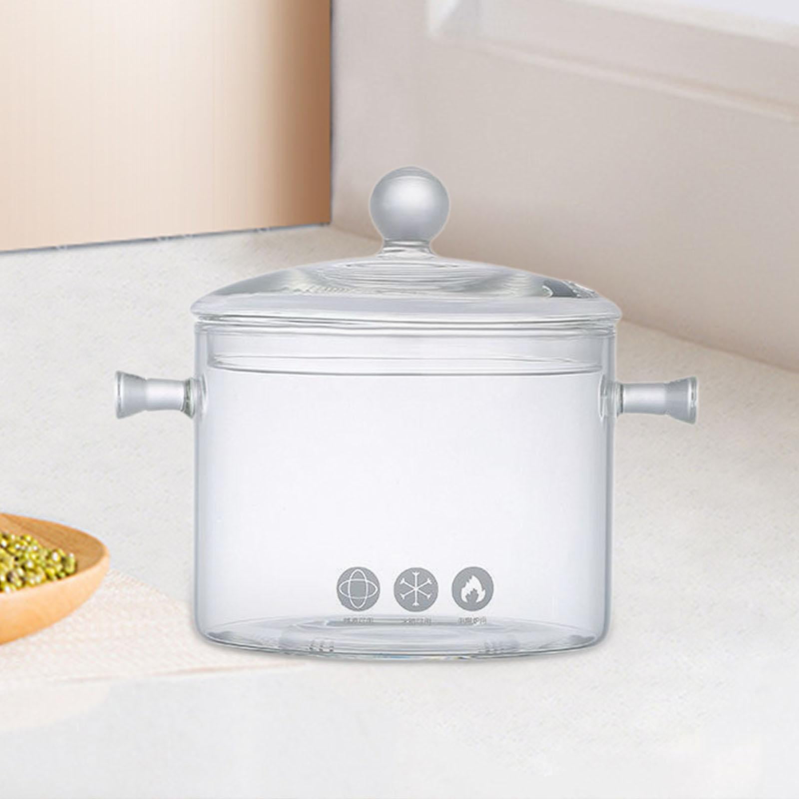 LOVIVER Glass Cooking Pot with Lid Glass Pot Set Multifunctional Cookware Stovetop Pot for Fruits Camping RV Travel Kitchen Breakfast , clear 1300ml