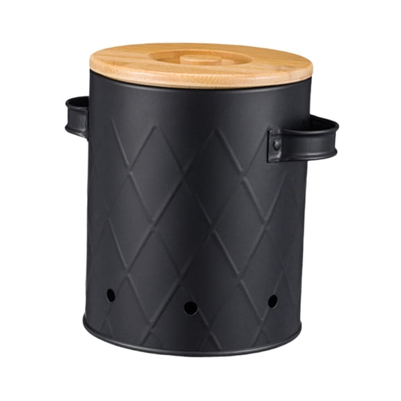 LOVIVER Kitchen Vegetable Storage Tin Potato Onion Garlic Storage Bin with Lid Kitchen Storage Canister for Kitchen Countertop Pantry Black Medium