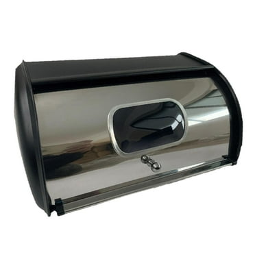 LOVIVER Metal Bread Box Bread Bin with Roll Lid Bread Storage Bin Container Bread Storage Holder Kitchen Counter for Coffee Shop Home Black