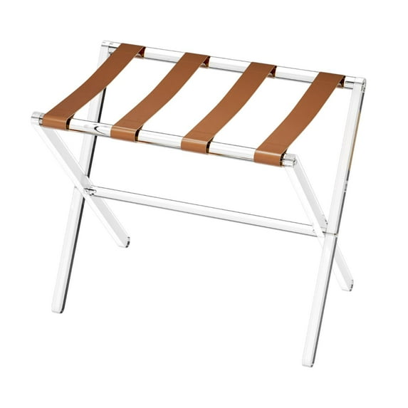 LOVIVER Suitcase Stand Foldable Acrylic Luggage Rack for Guest Room Organizer Fashion Heavy Duty Luggage Holder for Room Brown No handles