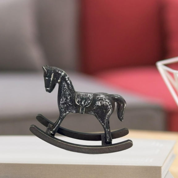 LOVIVER Wooden Rocking Horse Figurine for Home Decoration, Tabletop Sculpture for Living Room , Black