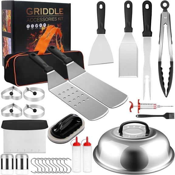 30pcs Griddle Accessories Kit for Blackstone, Professional Hibachi Flat Top Grill Tools, Enlarged Spatula Gift Set with Basting CoverBurger Press Patty Maker for Outdoor BBQ Teppanyaki