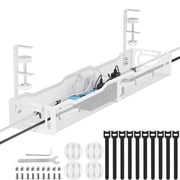 LOVJOYSE Cable Management, 25'' Cable Management Under Desk No Drill, Metal Cord Organizer with Clamp for Standing Desk, Cable Organizer for Home Office, White