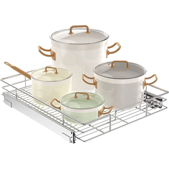 LOVMOR 2 Tier Individual Pull Out Cabinet Organizer 17" W x 21" D, Slide Out Kitchen Cabinet Storage Sliding Shelves