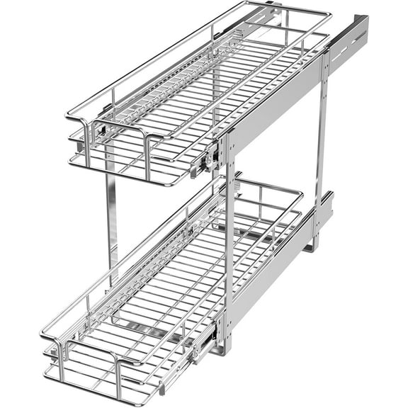 LOVMOR 2 Tier Individual Pull Out Cabinet Organizer 7.5" W x 21.5" D, Slide Out Kitchen Cabinet Storage Sliding Shelves